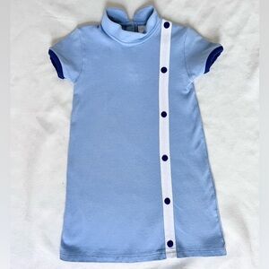 Little English girls turtle neck button down 100% Cotton blue dress 5